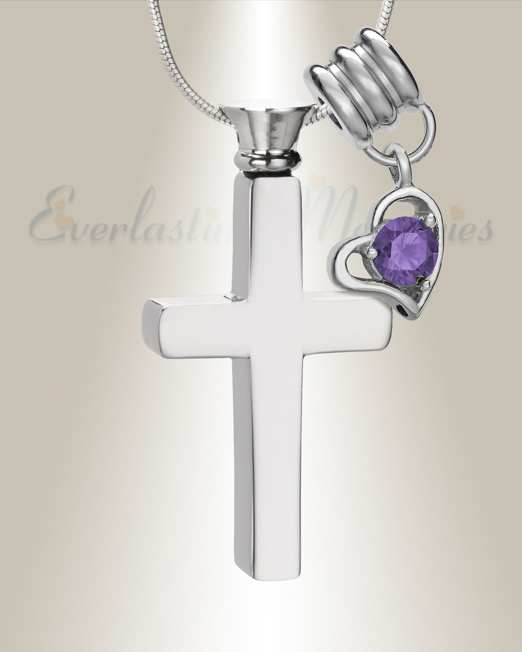 February Remembrance Cross Locket Necklace