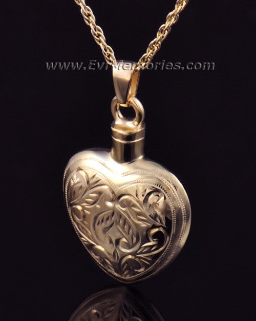 Etched Heart Jewelry Urn -14K Gold Plated