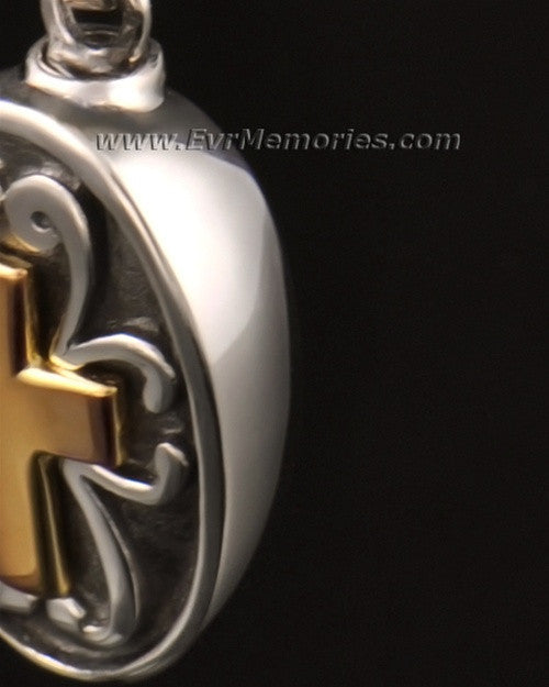 14k White Gold Oval with Cross Memorial Locket