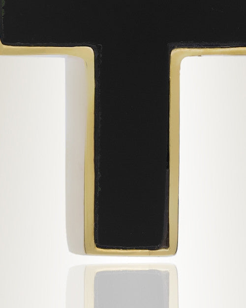14K Gold Plated Cross with Onyx Stone Funeral Jewelry