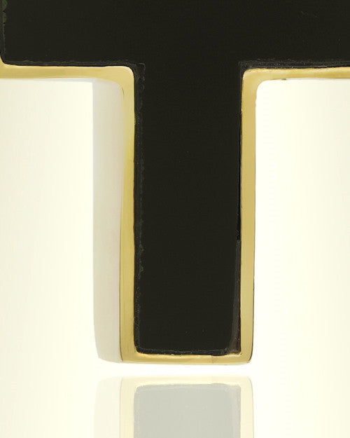 14K Gold Cross with Onyx Stone Urn Necklace