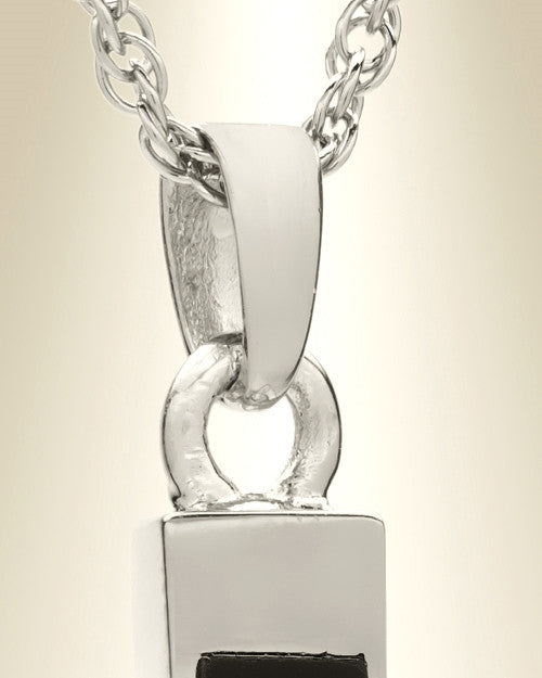 14K White Gold Cross with Onyx Stone Urn Keepsake