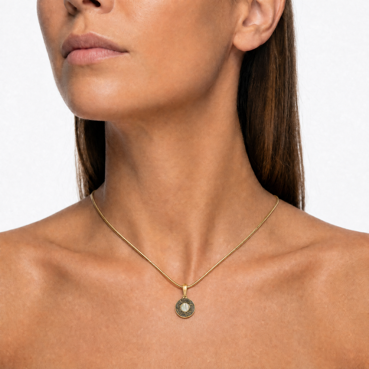 Solid 14K White Gold Knowing Round with Seafoam Ash Resin Jewelry