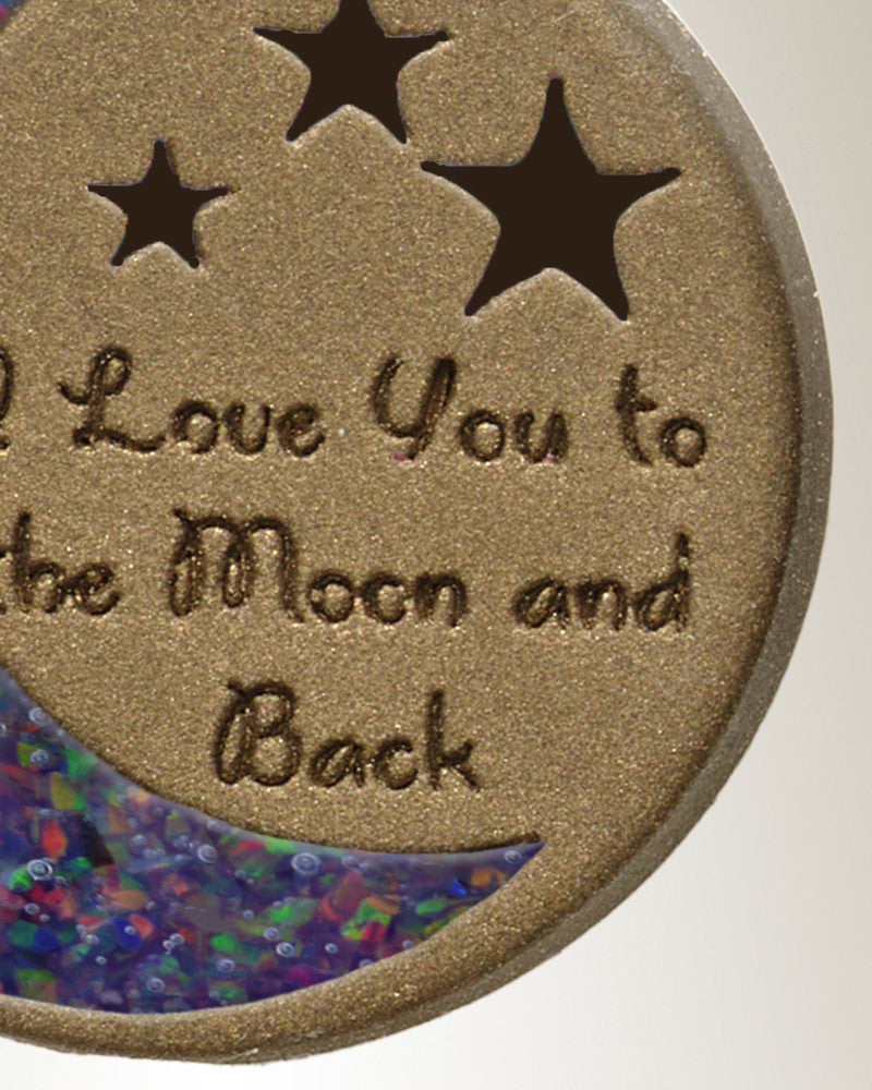Love You To The Moon Bronze Finish with Black Flame Opal Ash Resin Jewelry