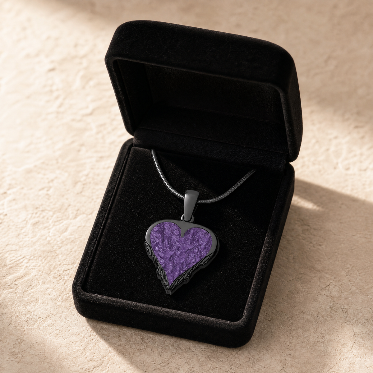 Feathered Heart Black Finish Ash Resin Jewelry