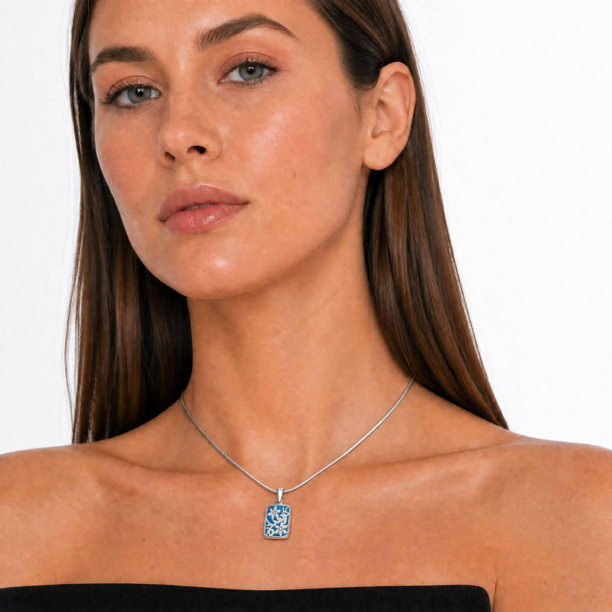 Flowered Rectangle Sterling Silver with Lilac Pearl Opal Ash Resin Jewelry
