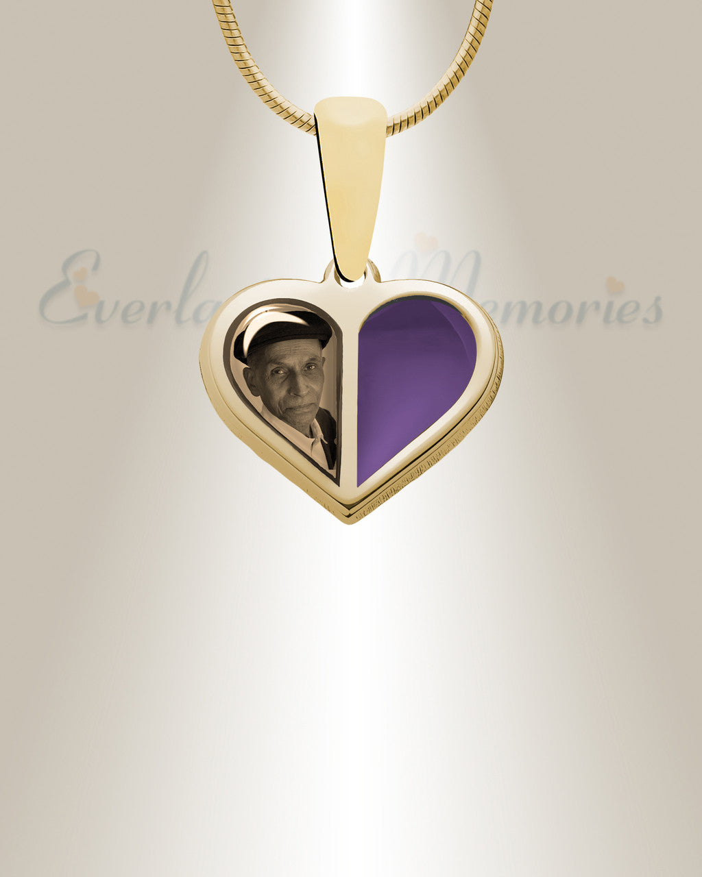 Two Heart 14K Gold Picture Pendant With Wine Ashes