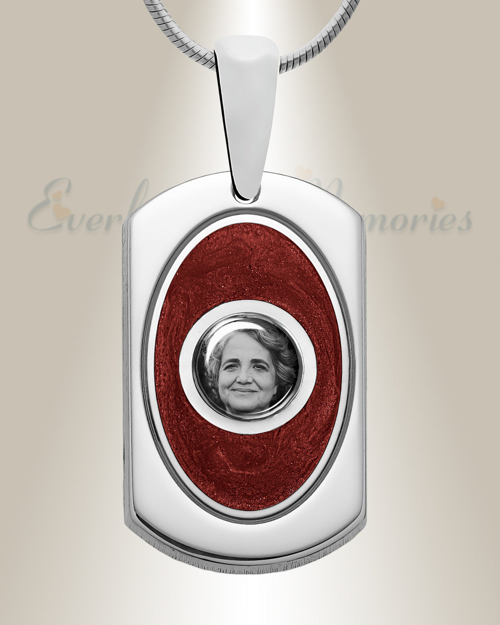 Dog Tag Sterling Silver Picture Pendant With Garnet Ashes