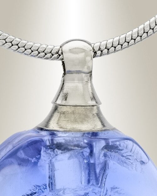 Glass Locket Blue Leaf Cremation Jewelry
