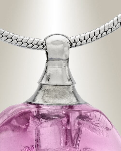 Glass Locket Pink Leaf Cremation Jewelry