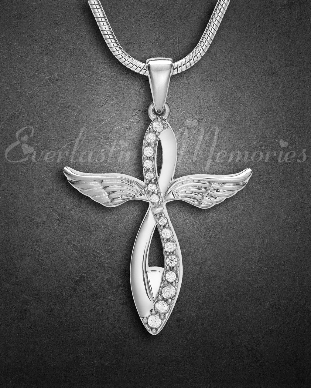 14K White Gold Splendor Cross Urn Pendant