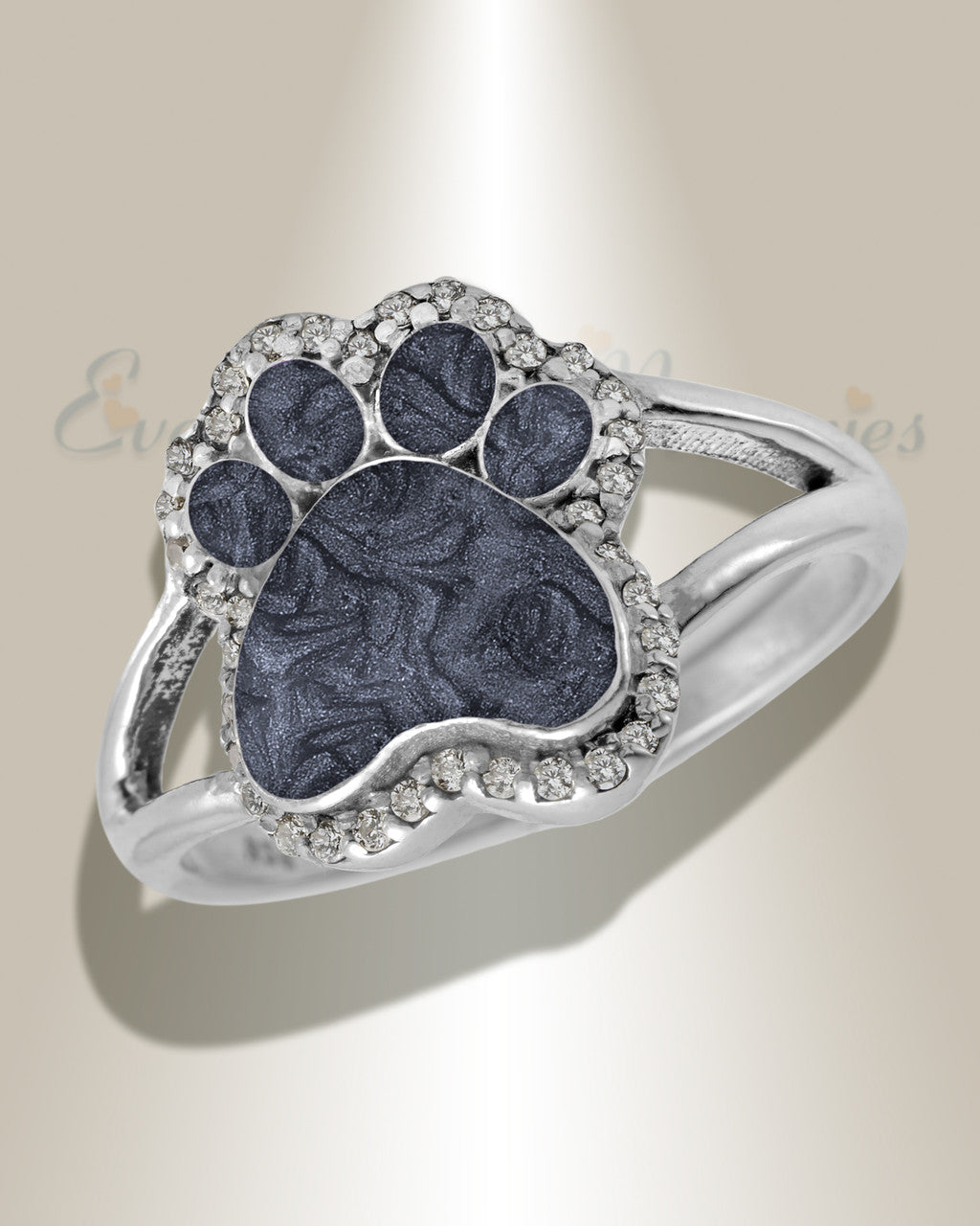 Women's Sterling Silver Paw Print Ash Ring with Slate