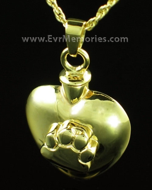 14K Gold Plated Heart with Paw Jewelry Urn