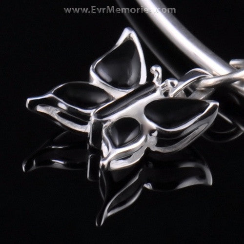 Sterling Silver Onyx Butterfly Cremation Bracelet