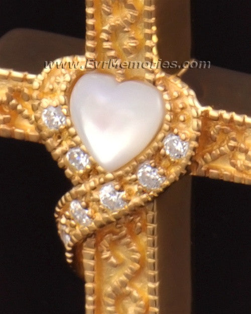 14k Gold Heart Cross Memorial Pendant