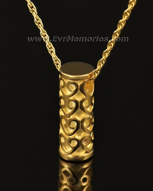 14k Gold Lovely Cylinder Memorial Jewelry