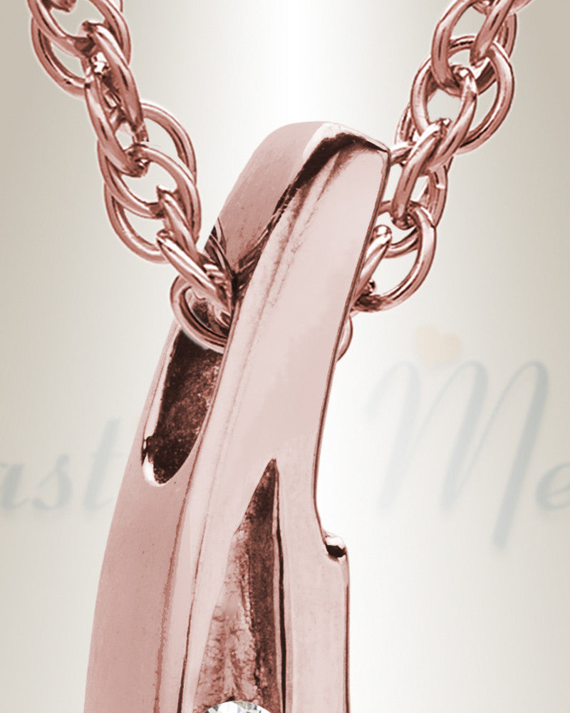 14K Rose Gold Leaf with Cubic Zirconia Urn Keepsake Pendant