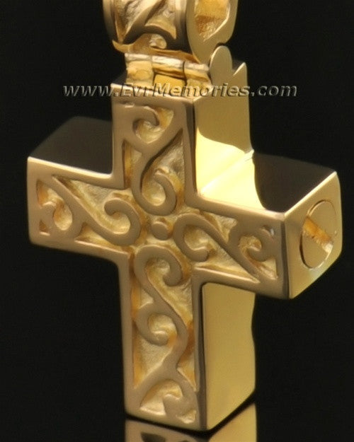 14k Gold Carved Cross Urn Jewelry