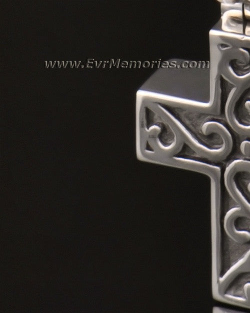14k White Gold Carved Cross Jewelry Pendant-evr6303wg