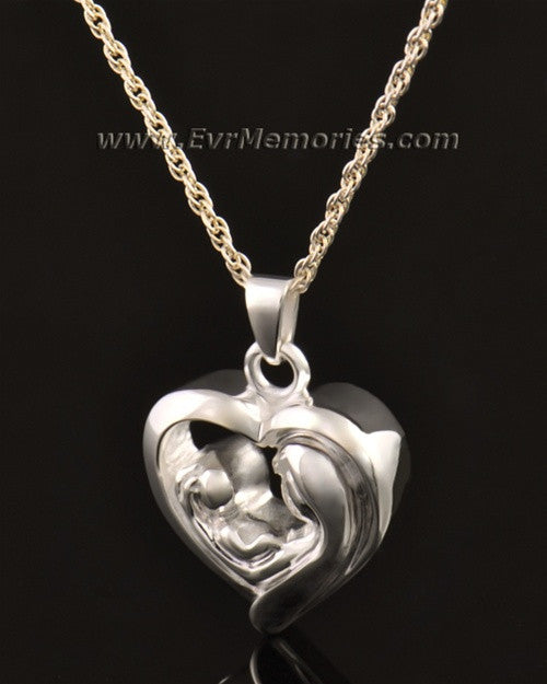 14k White Gold Together in My Heart Memorial Pendant