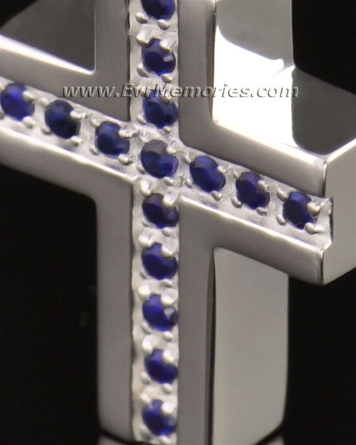 14k White Gold Indigo Cross Memorial Locket