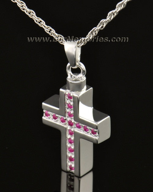 14k White Gold Spiritual Cross Memorial Locket