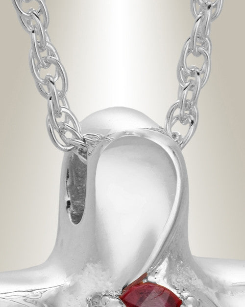 Sterling Silver Eternal Love Cross with Red Stone Keepsake