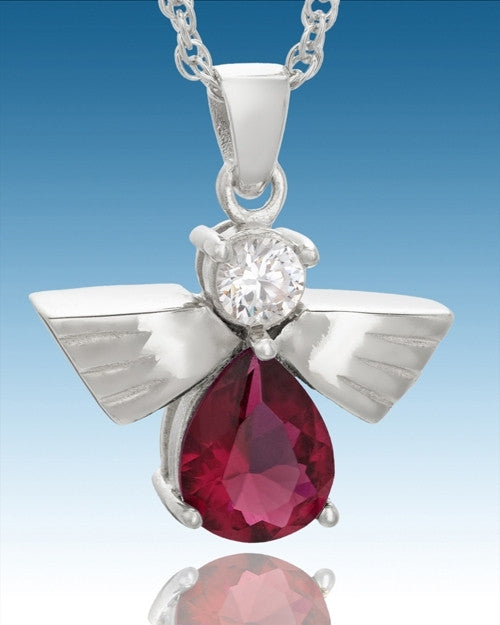 Sterling Silver Divine Messenger with Red Stone Keepsake-evr6367s