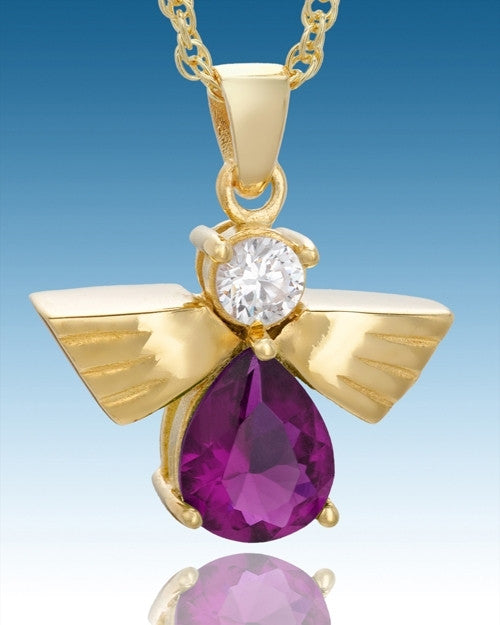 Gold Plated Divine Messenger with Purple Stone Keepsake