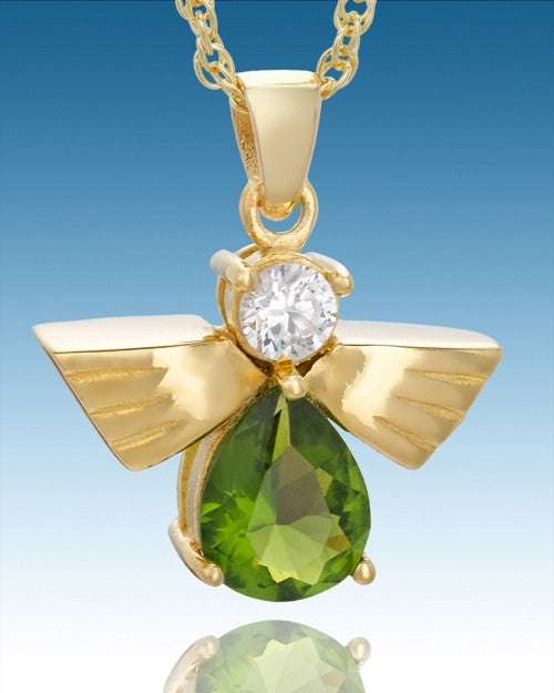 Gold Plated Divine Messenger with Green Stone Keepsake