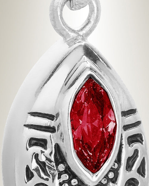 Stainless Steel Ornamental Teardrop with Red Stone Pendant Keepsake