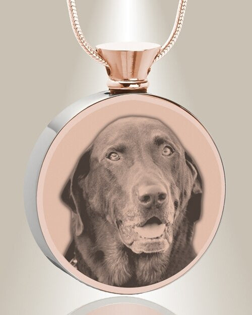 Round Rose Gold Plated Photo Engraved Pet Ash Pendant