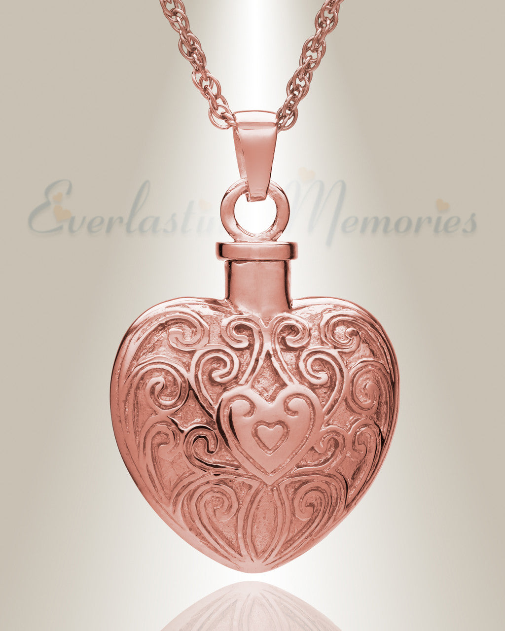14K Rose Gold Filigree Love Heart Urn Necklace