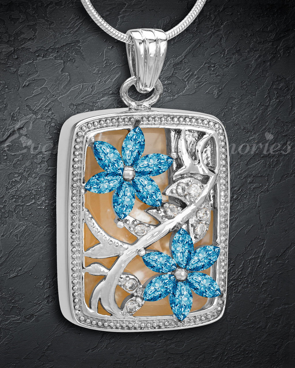 Silver and Blue In Bloom Cremation Jewelry