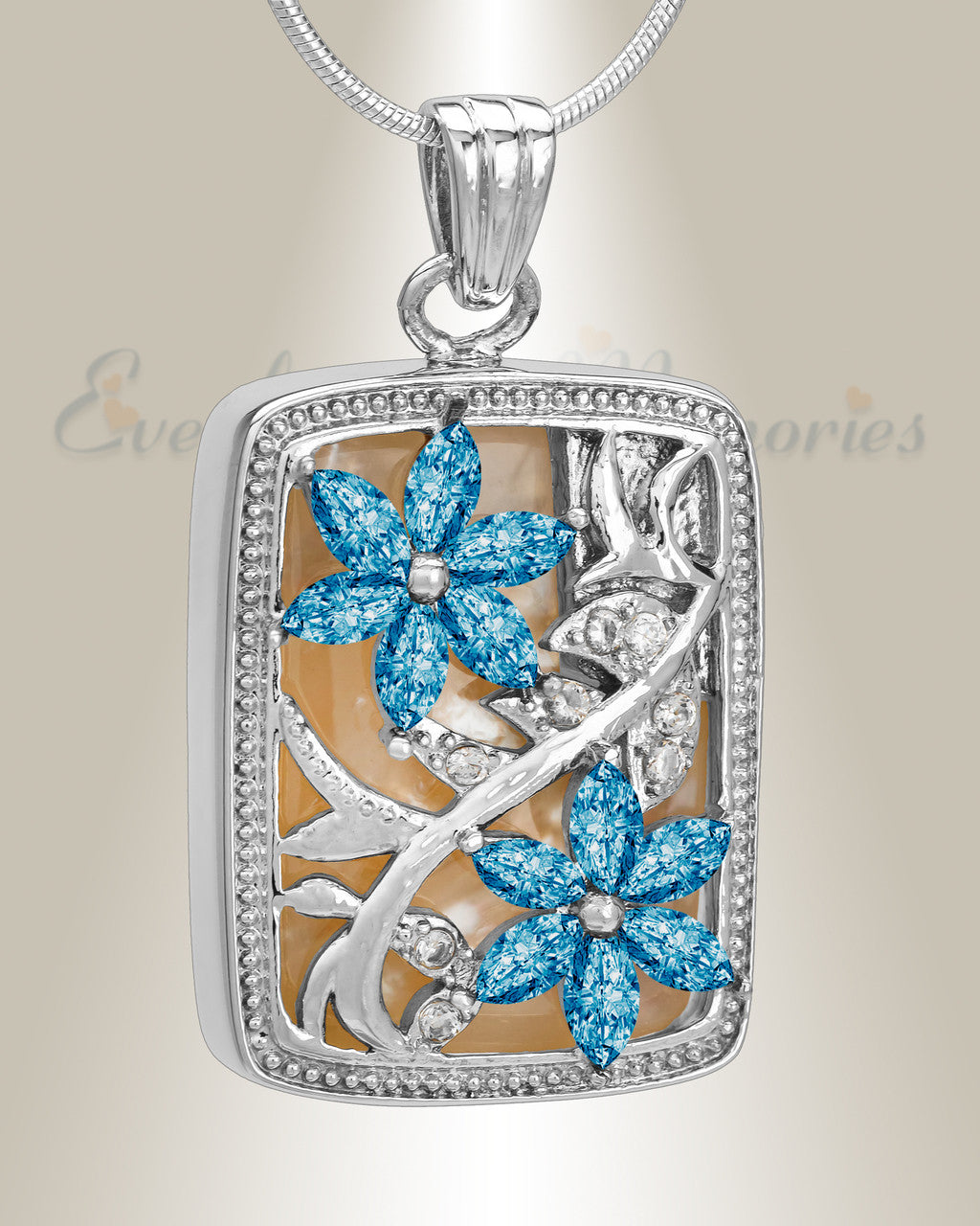 Silver and Blue In Bloom Cremation Jewelry