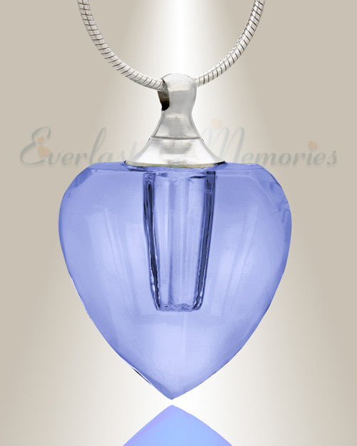 Glass Locket Blue Squared Heart Memorial Jewelry