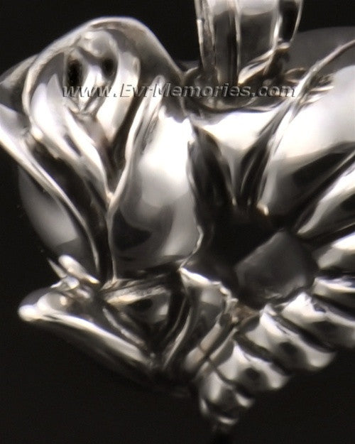 14k White Gold Sterling Silver Flower Heart Cremation Charm