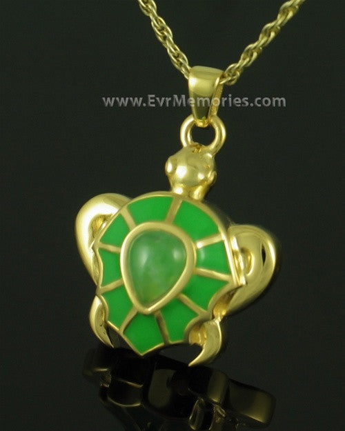Gold Plated Green Turtle Memorial Necklace