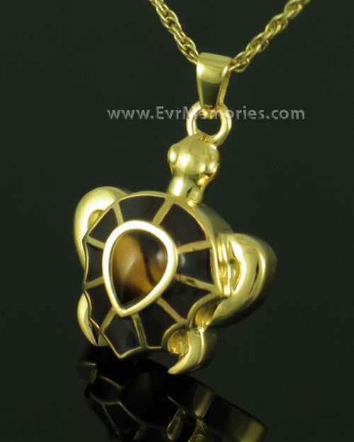 Gold Plated Amber Turtle Locket Jewelry