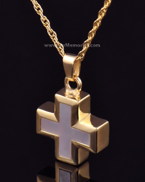 14K Gold Plated Oceanic Cross Jewelry Urn