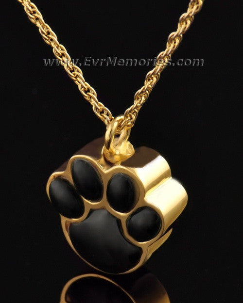 14K Gold Plated Onyx Paw Funeral Jewelry