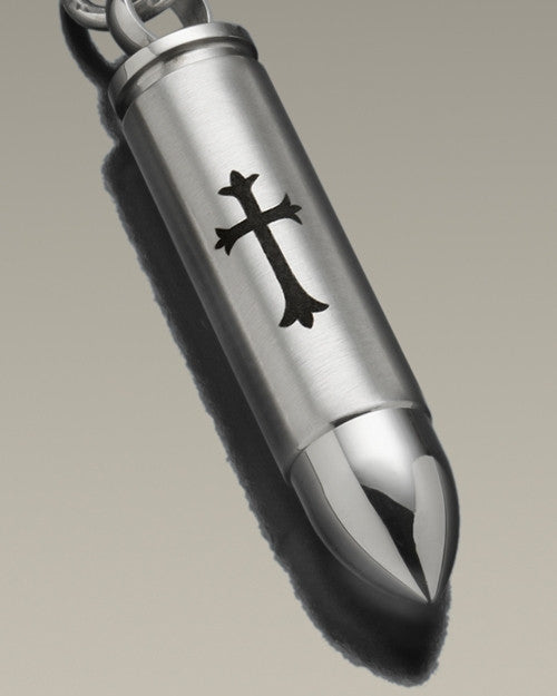 357 Magnum Bullet with Cross Urn Keychain Cremation Urn Keepsake