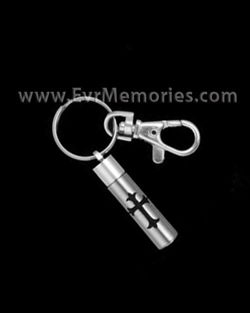 Stainless Steel Cremation Chamber with Cross Keychain Memorial Locket