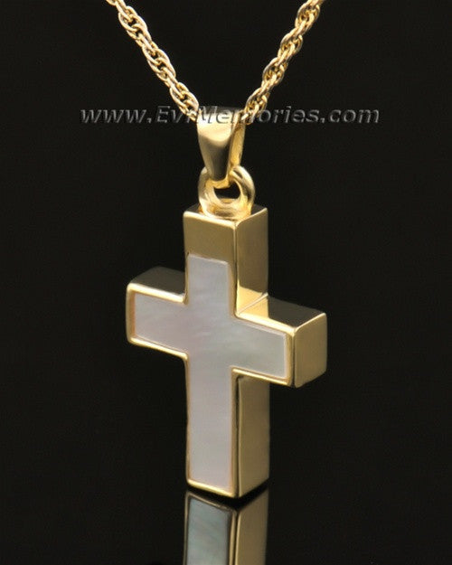 14K Gold Pearly Cross Funeral Jewelry