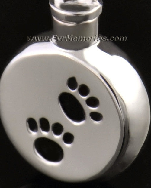 14K White Gold Paws on Disc Memorial Necklace