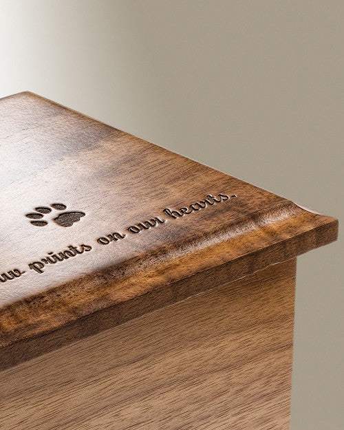 Small Walnut Cremation Urn w/ Pawprints