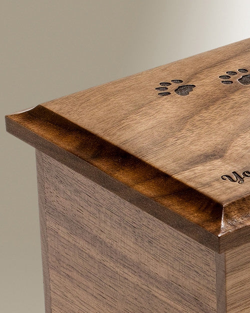 Small Walnut Cremation Urn w/ Pawprints