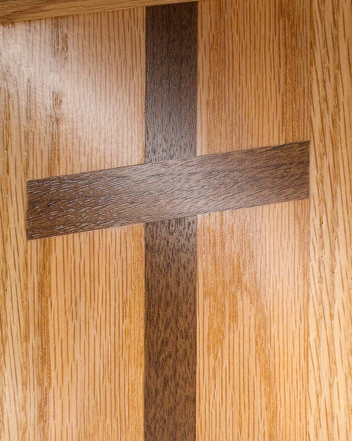 Square Oak Cremation Urn w/ Walnut Cross