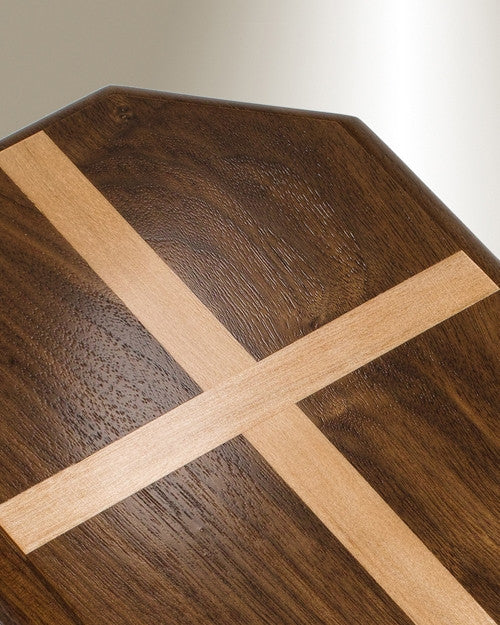 Walnut 8 Sided Cremation Urn w/ Maple Cross