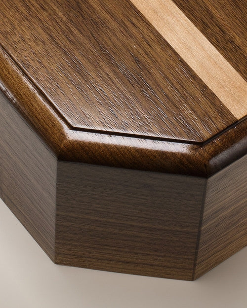 Walnut 8 Sided Cremation Urn w/ Maple Cross